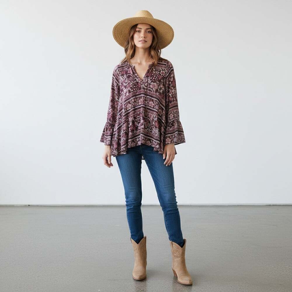 Show Me Your Mumu Plum Paisley Perveen Pirate Bohemian Tunic Dress Sz XS NWT